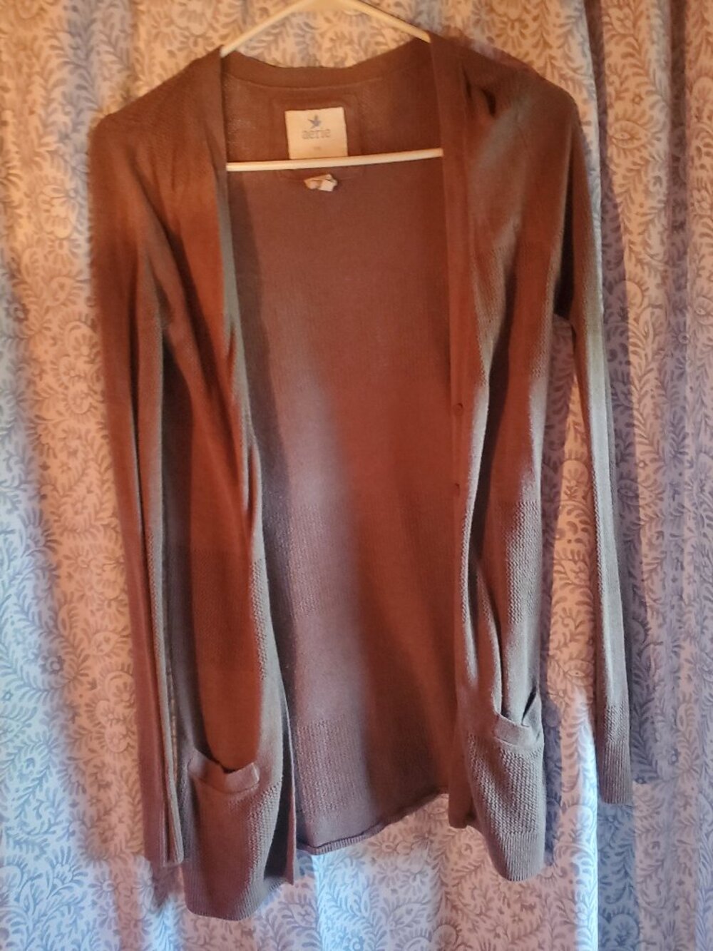 Aerie Open Front Brown Knit Cardigan with Pockets